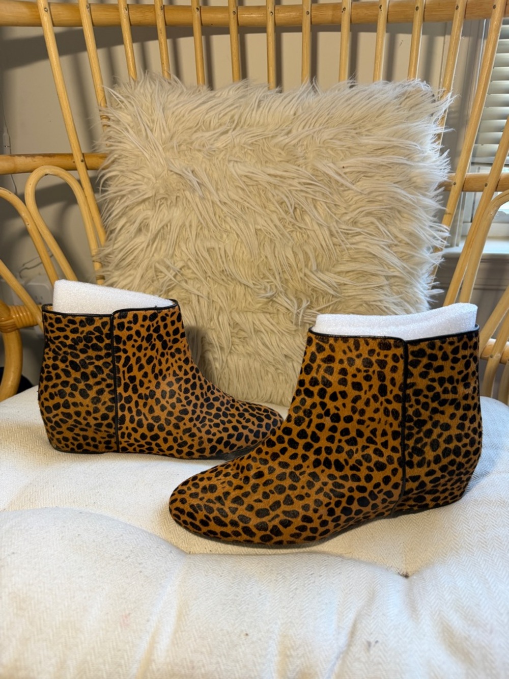 Nine West Women's Metalinas Side Zipper Wedge Heeled Bootie Leopard Print 9.5